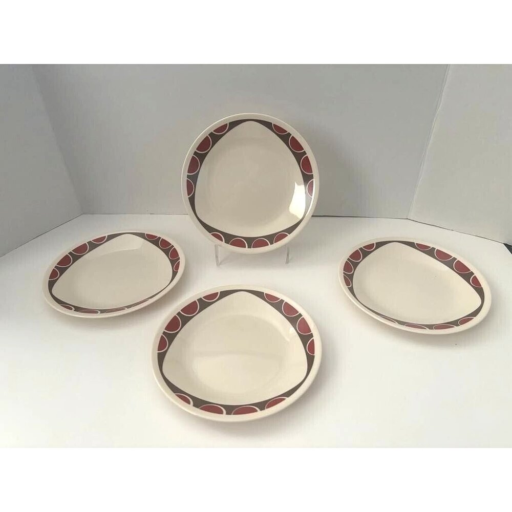 CORELLE KITU Dessert Plates Brown Arc Red Dots 6 3/4" Set of 4 Corning Sandstone